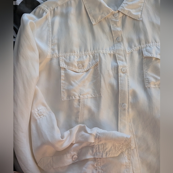 PURE Collection Cream Button Down Shirt Long Sleeve 100% Silk- US 14/16 - Picture 3 of 11